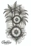 Compass palm tree beach landscape tattoo design idea