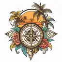 Compass palm tree beach sunset  tattoo design idea