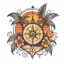 Compass palm tree beach sunset  tattoo design idea