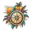 Compass palm tree beach sunset  tattoo design idea