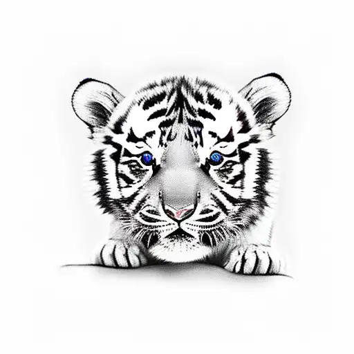baby tiger playing piano tattoo design idea