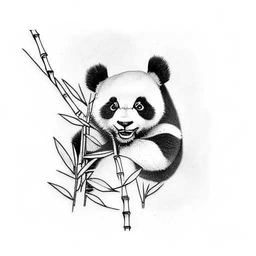 A whole panda hanging on a verticle bamboo stock in a bamboo forest tattoo design idea