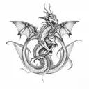 Dragon with american flag and motorcycle tattoo design idea