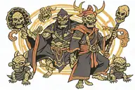 Sukuna performing malevolent shrine guardians infront tattoo design idea