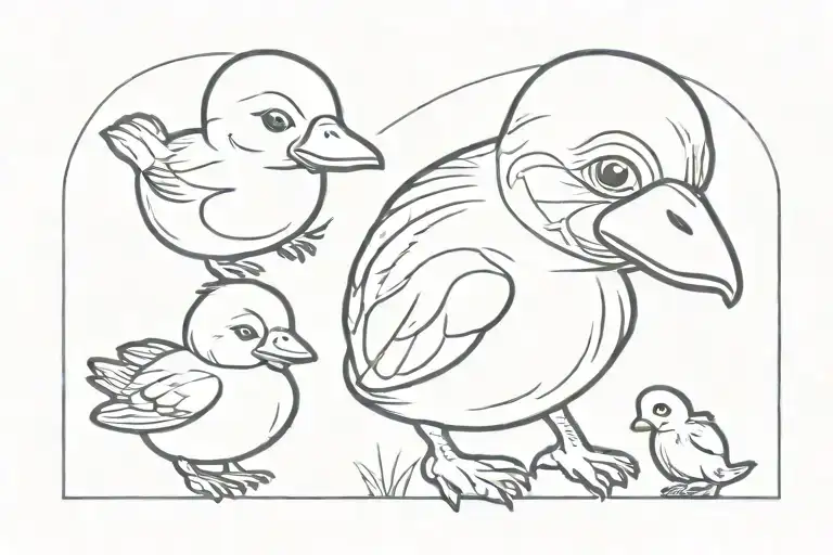 Duck, a monkey and a Baby Chicken in a cute minimalist way tattoo design idea