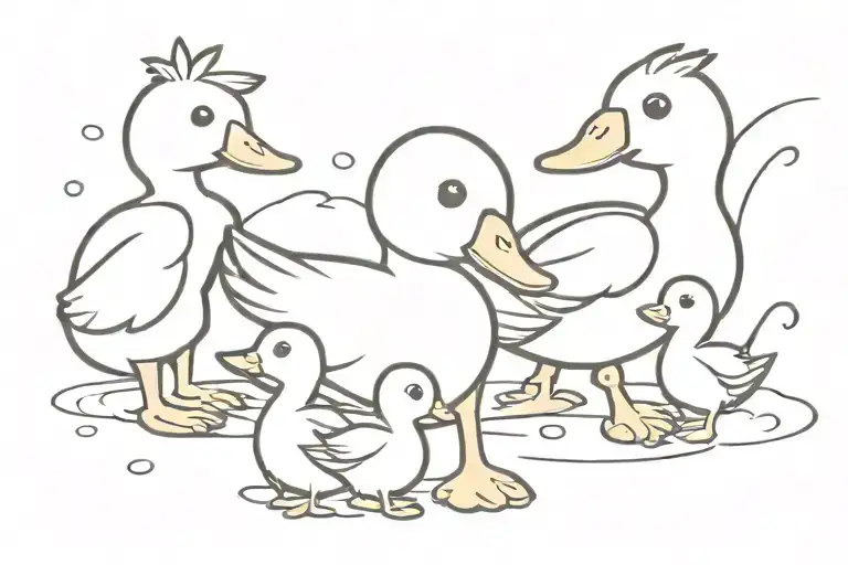 I want a tattoo design for me and my siblings a Duck, a monkey and a Baby Chicken in a cute minimalist way tattoo design idea