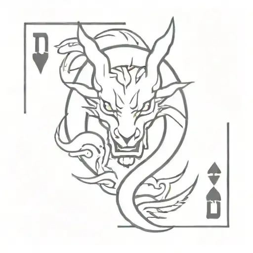 A demon playing cards with a dragon in a minimalist style tattoo design idea