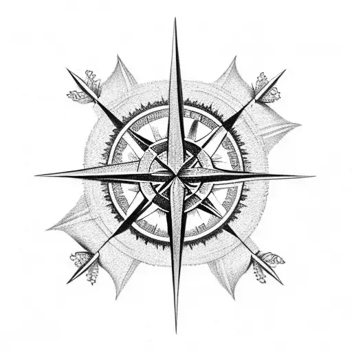 thistles surrounding a compass tattoo design idea