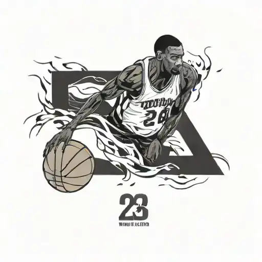Incorporate the number 23 in a unique and abstract way into a basketball-themed tattoo design tattoo design idea