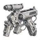 A robotic arm holding a computer mouse and a rifle tattoo design idea