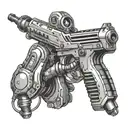 A robotic arm holding a computer mouse and a rifle tattoo design idea