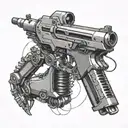 A robotic arm holding a computer mouse and a rifle tattoo design idea