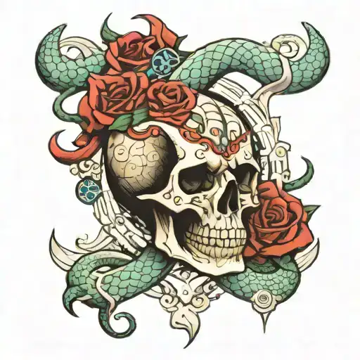 snake, skull and gemini sign tattoo design idea