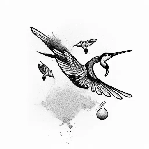 flamingo with hummingbird and sports family tattoo design idea