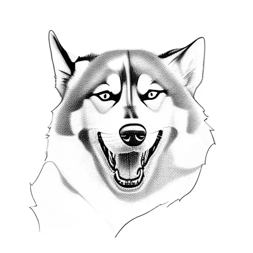 A sleek Subaru car with a silhouette of a husky in the driver's seat, listening to music tattoo design idea