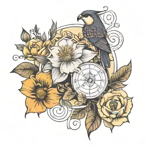 fine line - scopio astrology signs and birth flower tattoo design idea