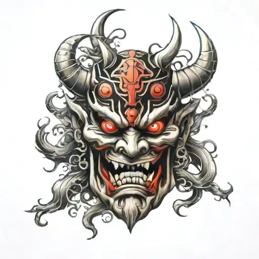bottom half oni mask inside of the Japanese red dot  tattoo design idea