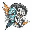 Only mask split in half tattoo design idea