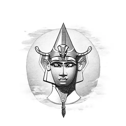 Ancient Egyptian pharaoh holding a geometric sword tattoo design idea