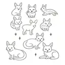 cute animated little bunny,wolf,bird,cat,puppy,panda and fox on each other  tattoo design idea
