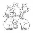 cute animated little bunny,wolf,bird,cat,puppy,panda and fox on each other  tattoo design idea