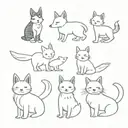cute animated little bunny,wolf,bird,cat,puppy,panda and fox on each other  tattoo design idea
