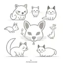 cute animated little bunny,wolf,bird,cat,puppy,panda and fox on each other  tattoo design idea