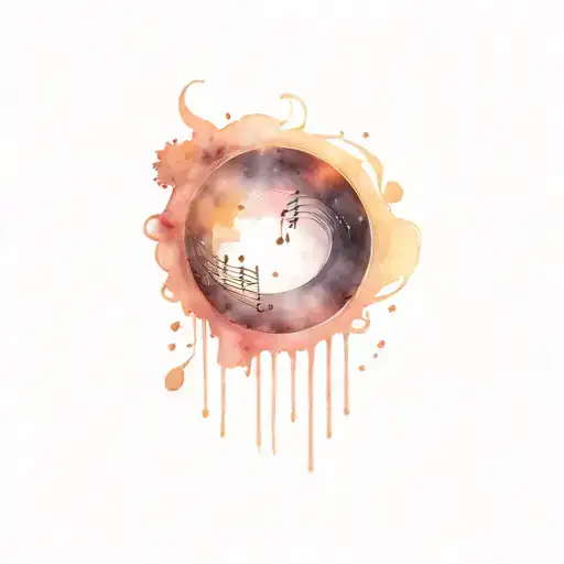 total eclipse with music notes around it tattoo design idea