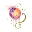 total eclipse with music notes around it tattoo design idea