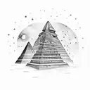maya pyramid, at the bottom is a swamp and at the top is a swirling galaxys with litle stars tattoo design idea