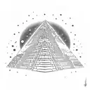 maya pyramid, at the bottom is a swamp and at the top is a swirling galaxys with litle stars tattoo design idea
