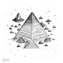 maya pyramid, at the bottom is a swamp and at the top is a swirling galaxys with litle stars tattoo design idea