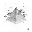 maya pyramid, at the bottom is a swamp and at the top is a galaxys with litle stars tattoo design idea