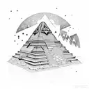 maya pyramid, at the bottom is a swamp and at the top is a galaxys with litle stars tattoo design idea