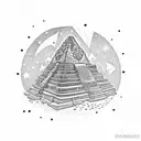 maya pyramid, at the bottom is a swamp and at the top is a galaxys with litle stars tattoo design idea