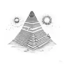 maya pyramid, at the bottom is a swamp and at the top is a galaxys with litle stars tattoo design idea