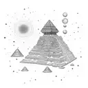 maya pyramid, at the bottom is a swamp wtih palm, and around of the top is a swirling galaxys with litle stars tattoo design idea