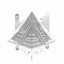 maya pyramid, at the bottom is a swamp wtih palm, and around of the top is a swirling galaxys with litle stars tattoo design idea