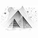 maya pyramid, at the bottom is a swamp wtih palm, and around of the top is a swirling galaxys with litle stars tattoo design idea