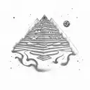 maya pyramid, at the bottom is a swamp wtih palm, and around of the top is a swirling galaxys with litle stars tattoo design idea