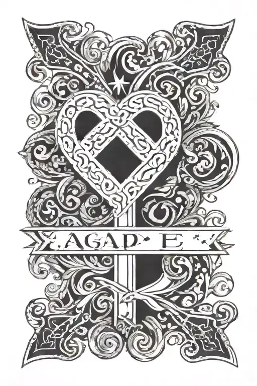 the word 'agape' in Greek letters with the symbols heart and cross tattoo design idea