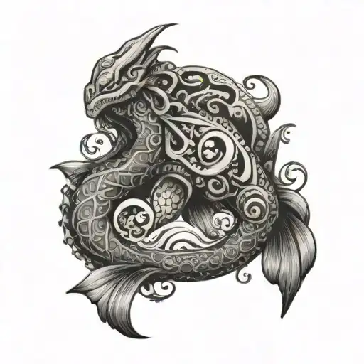 A black-grey tattoo of a mythical sea creature inspired by Mexican folklore tattoo design idea