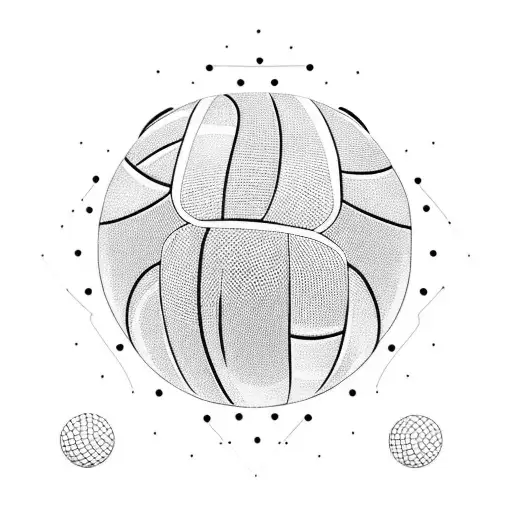 A blackwork tattoo of a volleyball surrounded by yoga-inspired  tattoo design idea