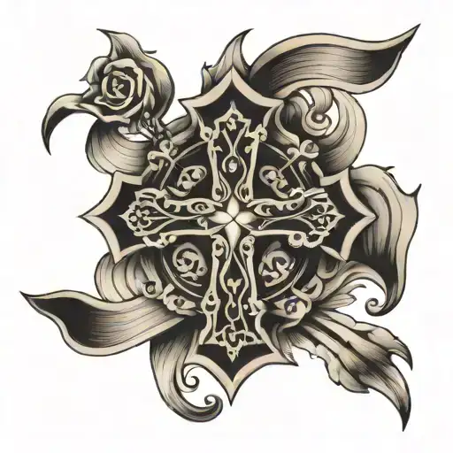 cross with wording either side tattoo design idea