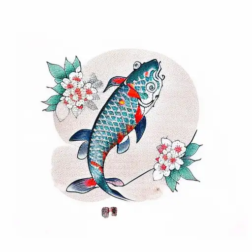 koi fish and cherry blossom tattoo design idea
