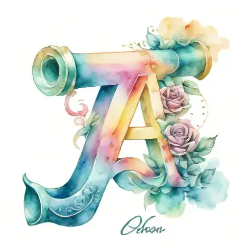 Cannon with the letter A in cursive writing tattoo design idea