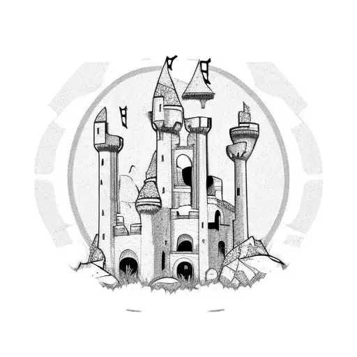castle ruins, minimalistic tattoo design idea