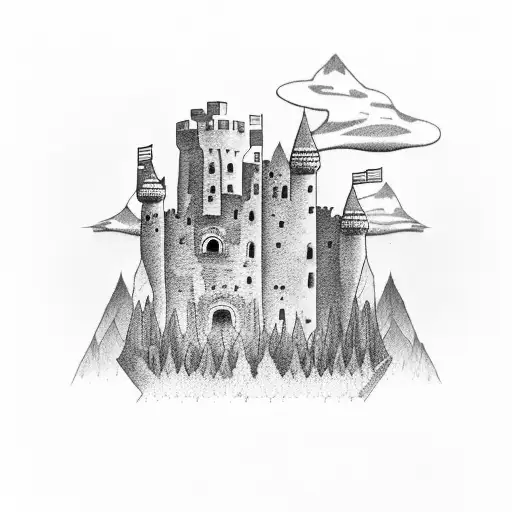 castle ruins, minimalistic tattoo design idea