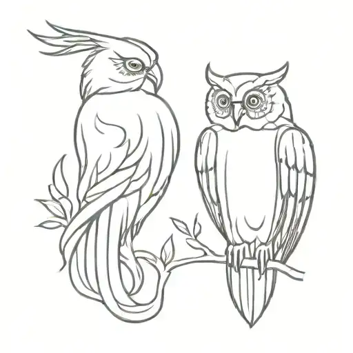 phoenix and owl  tattoo design idea