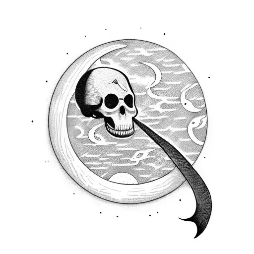 Moon with grim reaper's scythe tattoo design idea